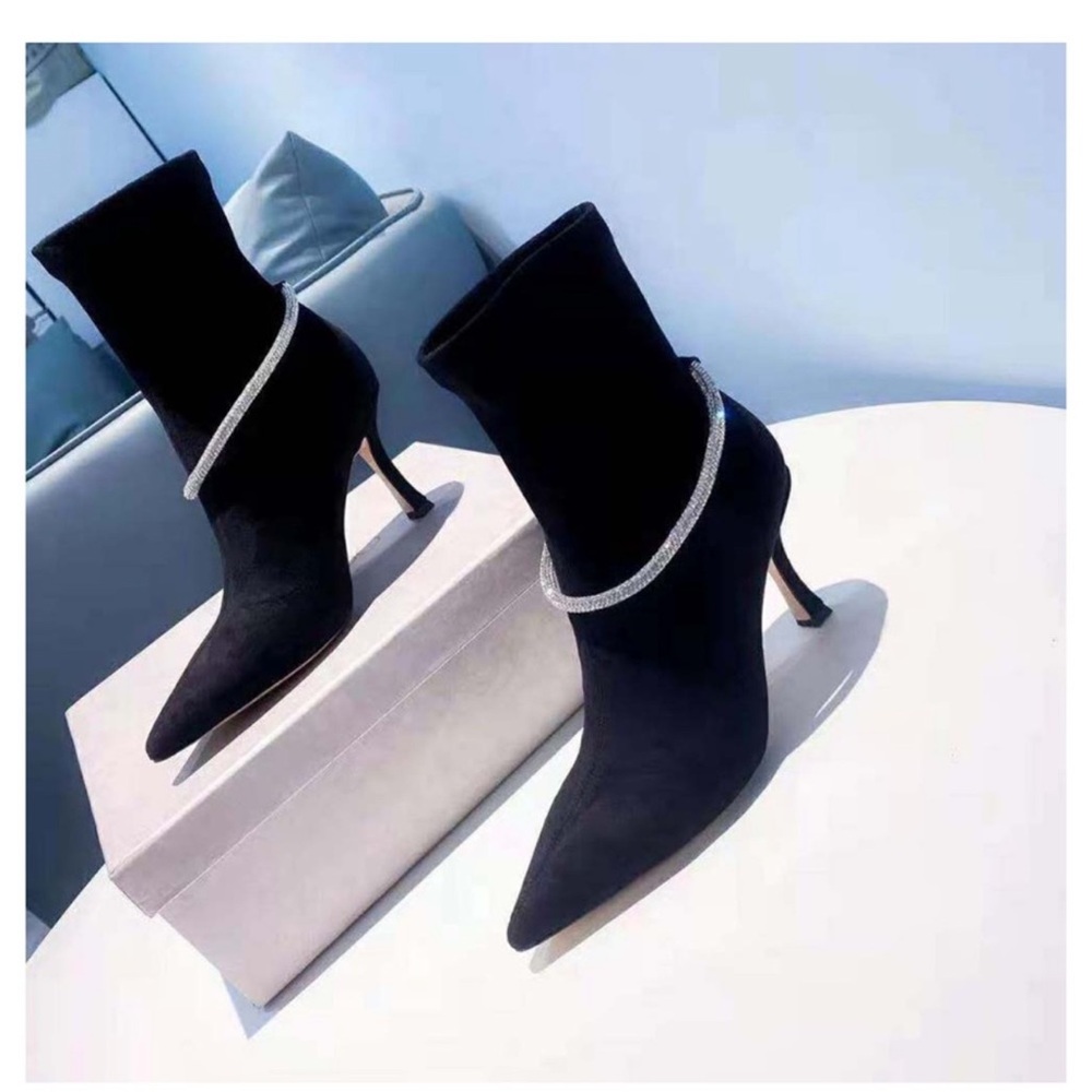 Jimmy Choo Leroy 90 stretch suede embellished boots sz 38